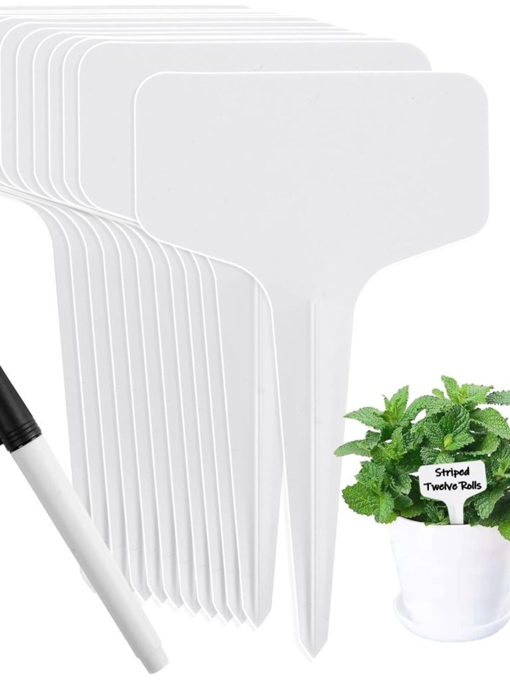 Plant Labels 120 PCS, T-Type Plant Tags with Marking Pen, 6 x 10 CM White Plasti